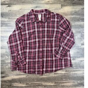 Blake Shelton x Lands' End Plaid Flannel Shirt Women's 2X 20W 22W Burgundy